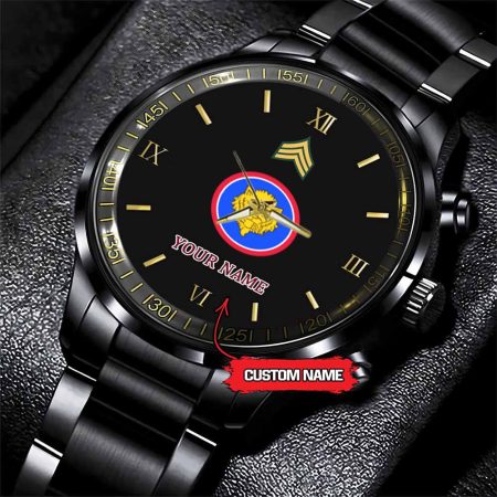 106th Infantry Division Army Personalized Black Stainless Steel Watch