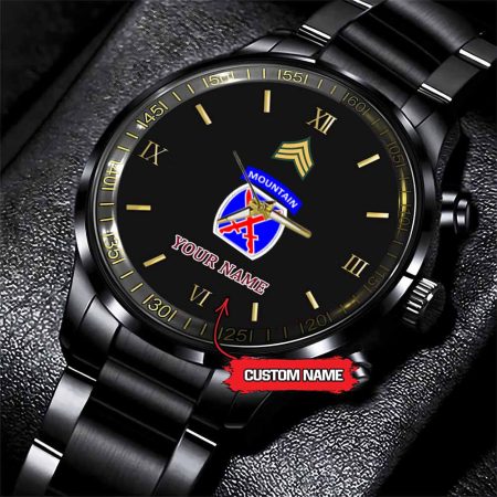 10th Infantry Division Army Personalized Black Stainless Steel Watch