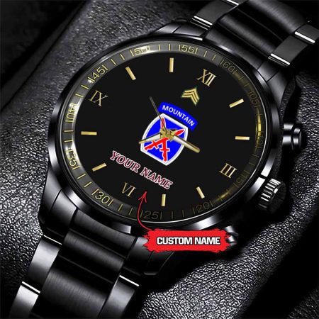 10th Mountain Division Army Personalized Black Stainless Steel Watch