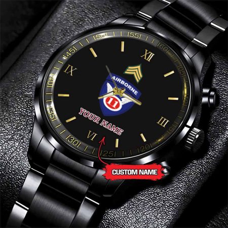 11th Airborne Division Army Personalized Black Stainless Steel Watch