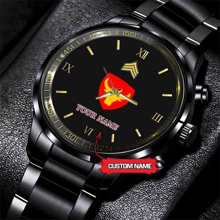 12th Infantry Division Army Personalized Black Stainless Steel Watch