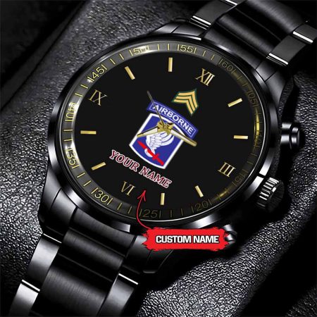 173rd Airborne Division Army Personalized Black Stainless Steel Watch