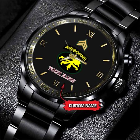 17th Airborne Division Army Personalized Black Stainless Steel Watch
