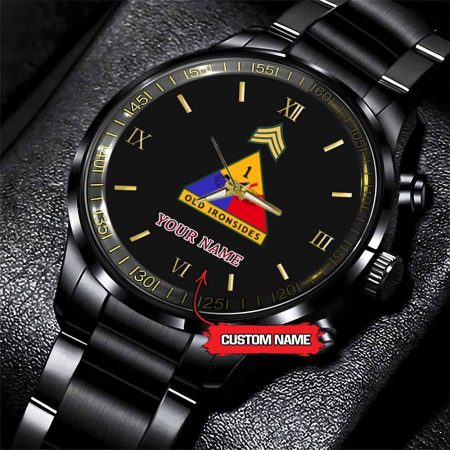 1st Armored Division Army Personalized Black Stainless Steel Watch