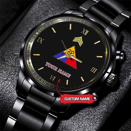 20th Armored Division Army Personalized Black Stainless Steel Watch