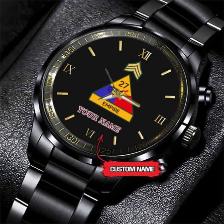27th Armored Division Army Personalized Black Stainless Steel Watch