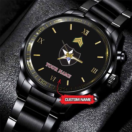 2nd Infantry Division Army Personalized Black Stainless Steel Watch