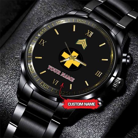 33rd Infantry Division Army Personalized Black Stainless Steel Watch