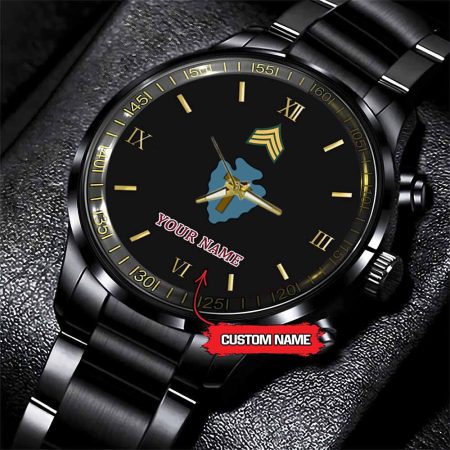 36th Infantry Division Army Personalized Black Stainless Steel Watch