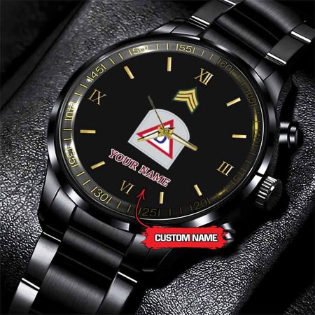 39th Infantry Division Army Personalized Black Stainless Steel Watch
