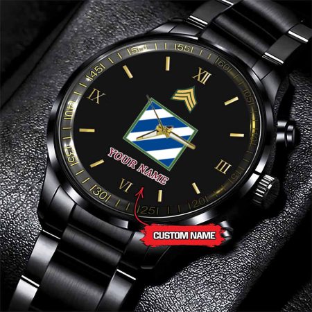 3rd Infantry Division Army Personalized Black Stainless Steel Watch
