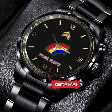 42nd Infantry Division Army Personalized Black Stainless Steel Watch