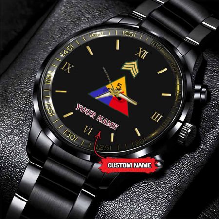 5th Armored Division Army Personalized Black Stainless Steel Watch
