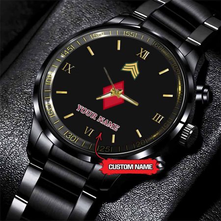 5th Infantry Division Army Personalized Black Stainless Steel Watch