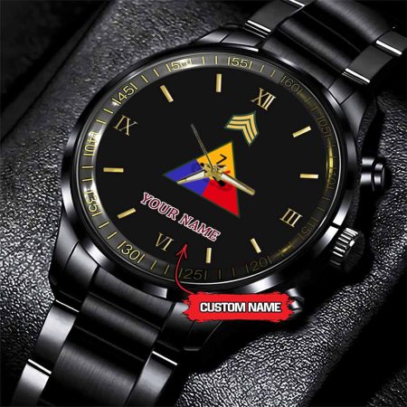 7th Armored Division Army Personalized Black Stainless Steel Watch