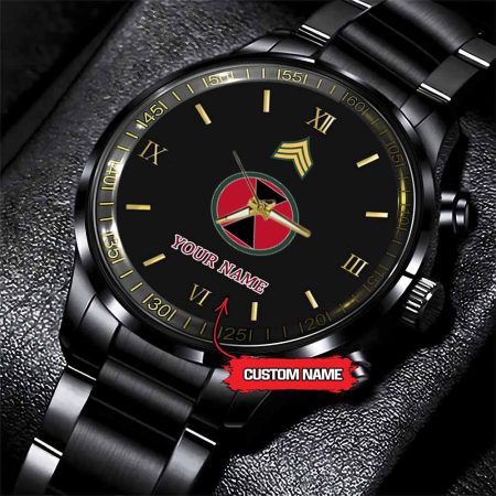7th Infantry Division Army Personalized Black Stainless Steel Watch