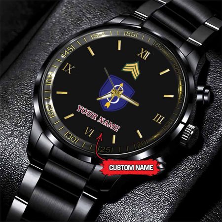 8th Infantry Division Army Personalized Black Stainless Steel Watch