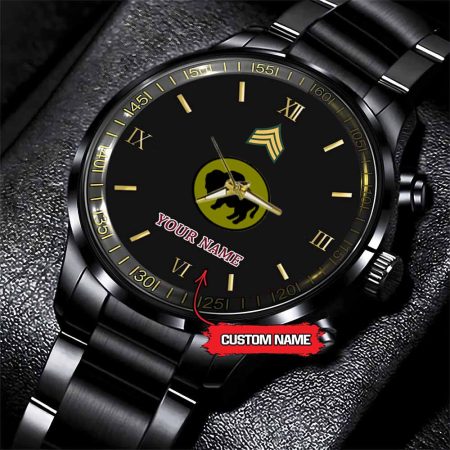 92nd Infantry Division Army Personalized Black Stainless Steel Watch