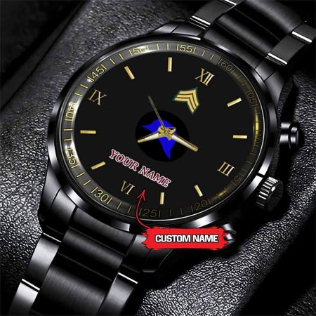 93rd Infantry Division Army Personalized Black Stainless Steel Watch