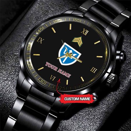 97th Infantry Division Army Personalized Black Stainless Steel Watch
