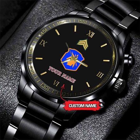 98th Infantry Division Army Personalized Black Stainless Steel Watch