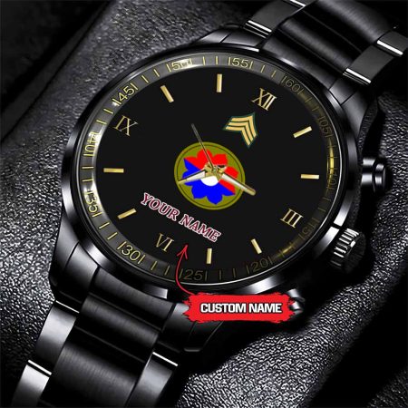 9th Infantry Division Army Personalized Black Stainless Steel Watch