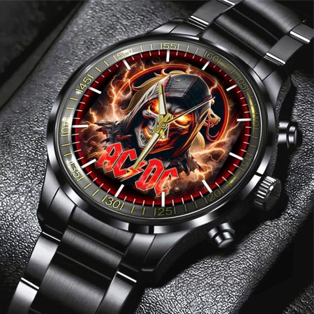 AC/DC Music Black Stainless Steel Watch Gift For Fan