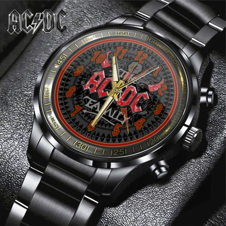 AC/DC Music Black Stainless Steel Watch Gift For Fan