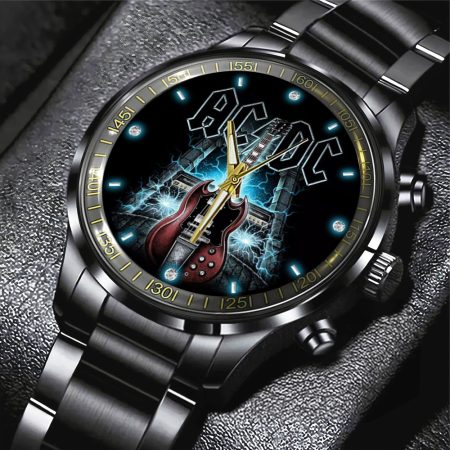 AC/DC Music Black Stainless Steel Watch Gift For Fan