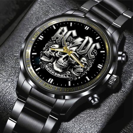 AC/DC Music Black Stainless Steel Watch Gift For Fan