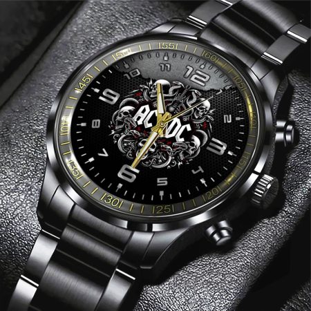 AC/DC Music Black Stainless Steel Watch Gift For Fan