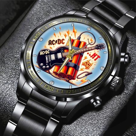 AC/DC Music Black Stainless Steel Watch Gift For Fan