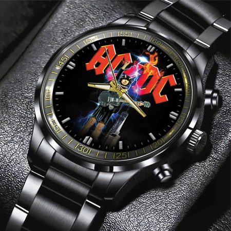 AC/DC Music Black Stainless Steel Watch Gift For Fan