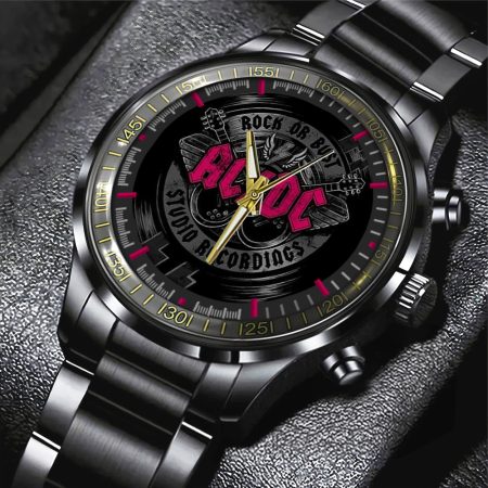 AC/DC Music Black Stainless Steel Watch Gift For Fan