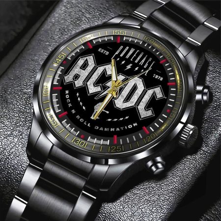 AC/DC Music Black Stainless Steel Watch Gift For Fan