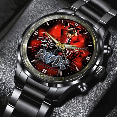 AC/DC Music Black Stainless Steel Watch Gift For Fan