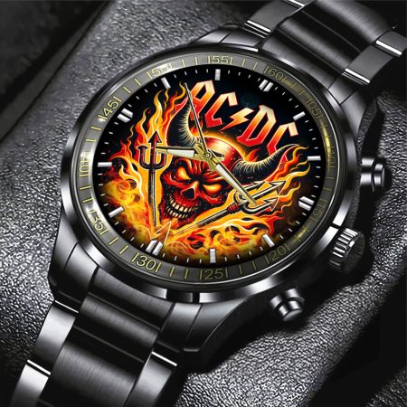 AC/DC Music Black Stainless Steel Watch Gift For Fan