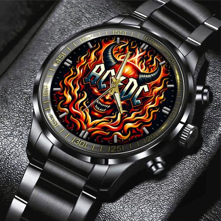 AC/DC Music Black Stainless Steel Watch Gift For Fan