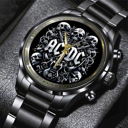 AC/DC Music Black Stainless Steel Watch Gift For Fan
