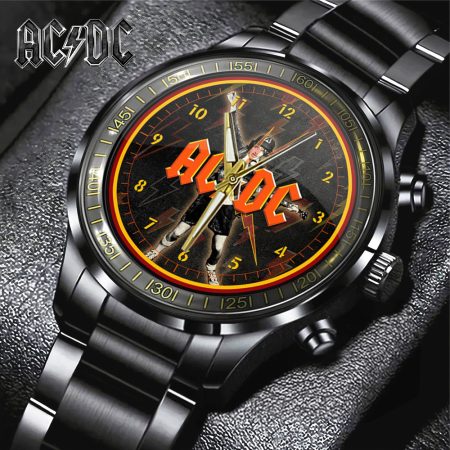 AC/DC Music Black Stainless Steel Watch Gift For Fan