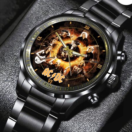 AC/DC Music Black Stainless Steel Watch Gift For Fan