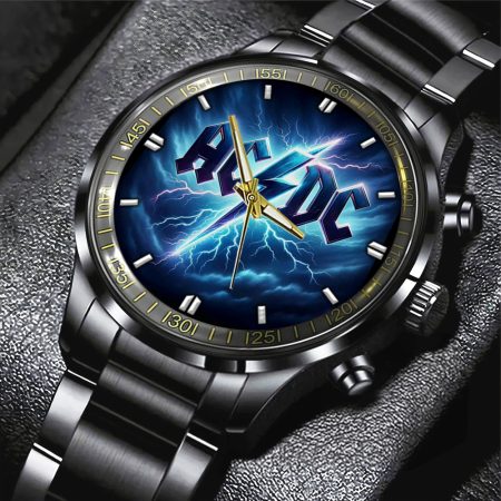 AC/DC Music Black Stainless Steel Watch Gift For Fan