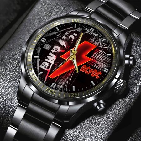AC/DC Music Black Stainless Steel Watch Gift For Fan
