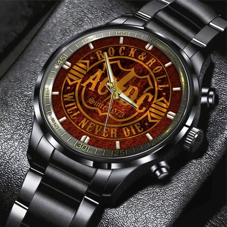 AC/DC Music Black Stainless Steel Watch Gift For Fan