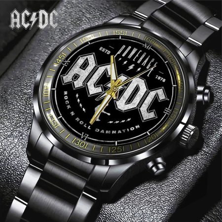 AC/DC Music Black Stainless Steel Watch Gift For Fan