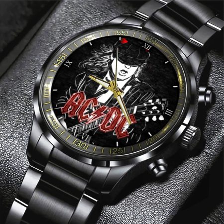 AC/DC Music x Angus Young Black Stainless Steel Watch Gift For Fan