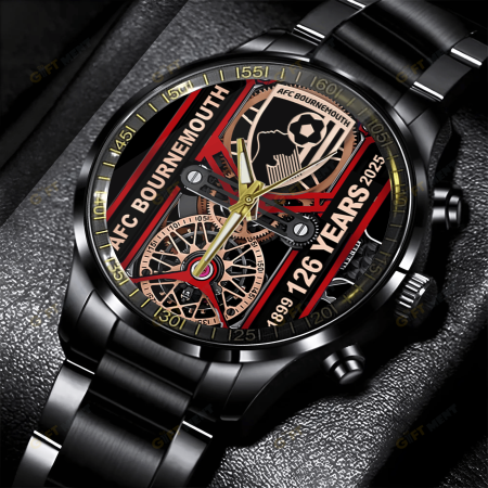 AFC Bournemouth Premier League Black Stainless Steel Watch Gift For Fan