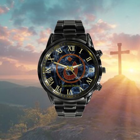 Arabic Alphabet N Symbol Nazarene Jesus Christ Personalized Black Stainless Steel Watch