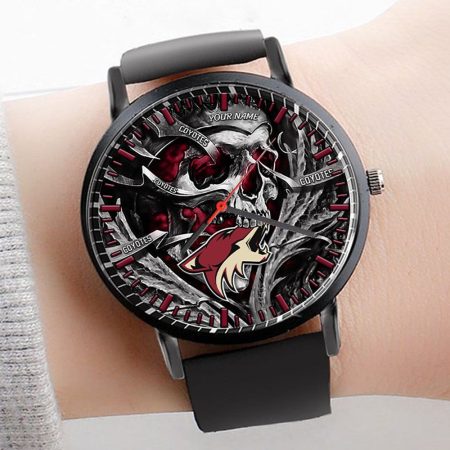 Arizona Coyotes NHL Personalized Skull 3D Men Leather Hand Watch Gift For Fans For Father