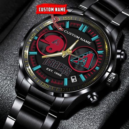 Arizona Diamondbacks MLB Personalized Black Stainless Steel Watch Gifts For Fans